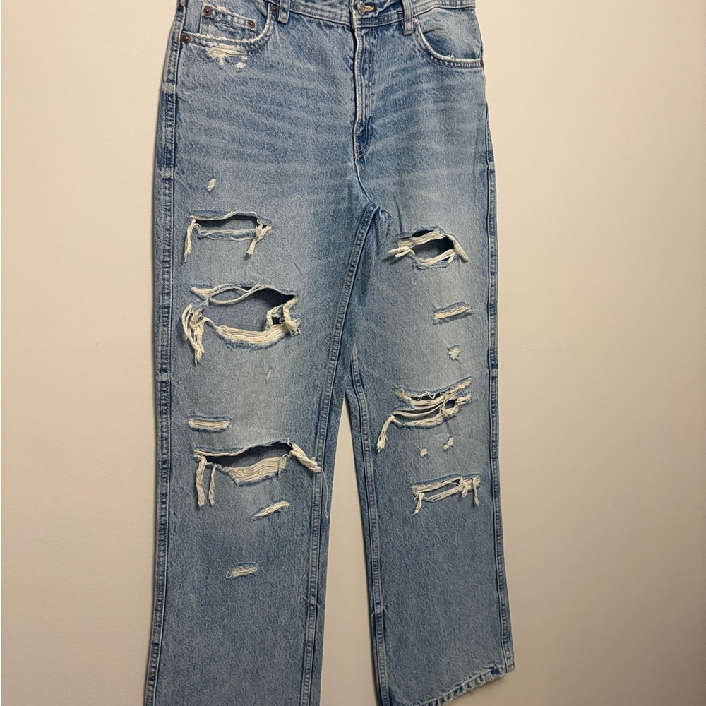 Zara Light Blue Distressed Relaxed Jeans